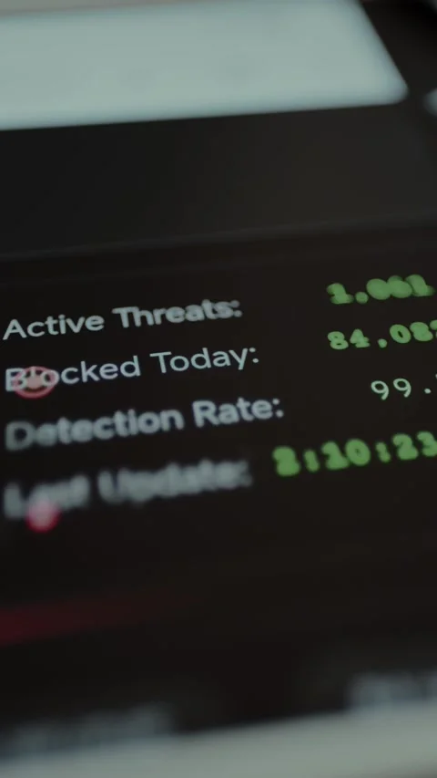 Statistics for Active Cyber Threats, blocked threats and detection rate in real Stock Footage 328356093