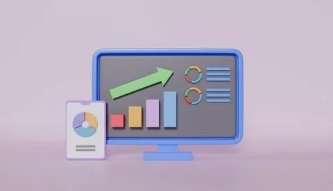 Statistics analysis software or application on computer and smartphone Stock Illustration