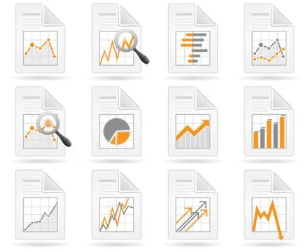 Statistics and analytics file icons Stock Illustration