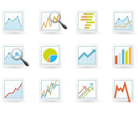 Statistics and analytics icons Stock Illustration