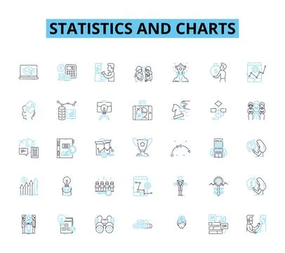 Statistics and charts linear icons set. Data, Graphs, Trends, Variance Illustrazione stock