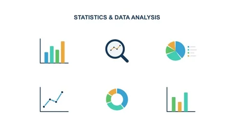 Statistics and data analysis animated icons set for business growth and fin.. Stock Footage 344860258
