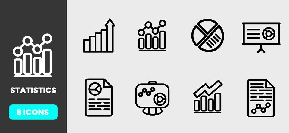 Statistics And Data Analysis Outline Icon Set Stock Illustration
