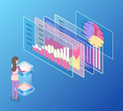 Statistics and Data on Screen, Digital Info Vector Stock Illustration