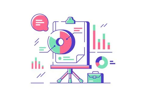Statistics and presentation icon of white board, digital service. Stock Illustration