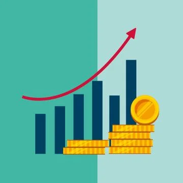 Statistics bar graph growth arrow stack coins money Stock Illustration