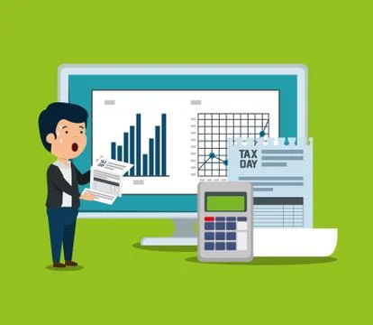 Statistics bar with invoice document and dataphone Stock Illustration