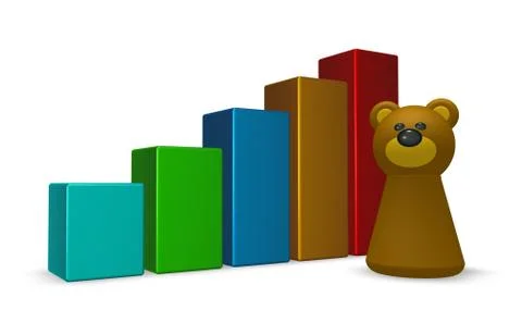 Statistics bars and bear tokken - 3d rendering Stock Illustration