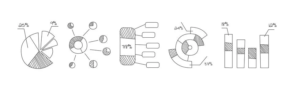 Statistics Chart and Graph Line Icon Vector Set Illustrazione stock