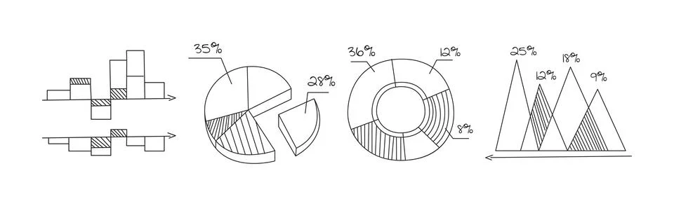 Statistics Chart and Graph Line Icon Vector Set Stock Illustration