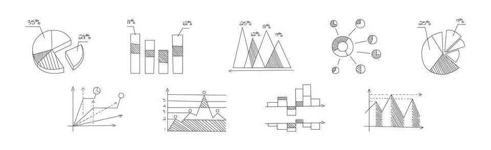 Statistics Chart and Graph Line Icon Vector Set Illustrazione stock