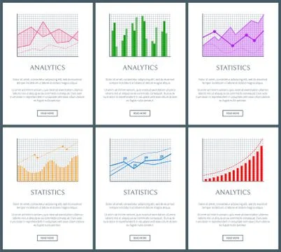Statistics Charts and Analytics Color Diagrams Set Ilustración de archivo