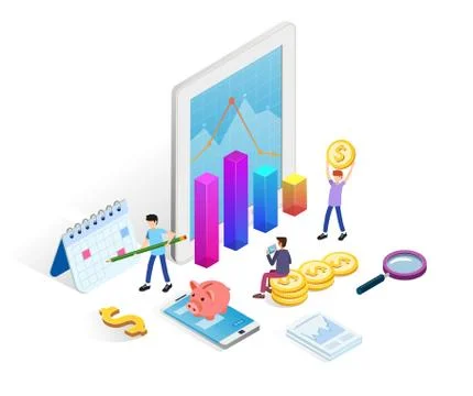 Statistics charts with people Stock Illustration
