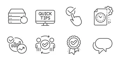 Statistics, Checkbox and Recovery server icons set. Project deadline, Talk Illustrazione stock