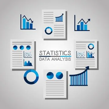 Statistics data analysis documents file chart graph chart pie Stock Illustration