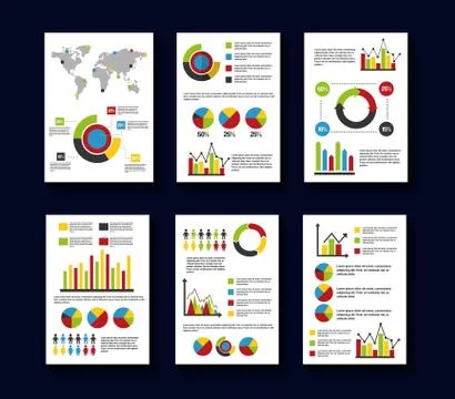 Statistics data business report template style charts and graphs Stock Illustration