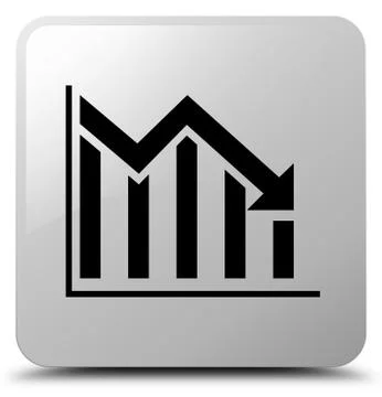 Statistics down icon white square button Stock Illustration