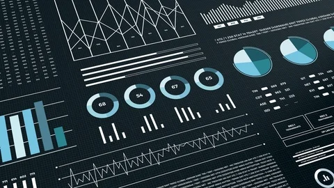 Statistics, financial market data, analysis and reports, numbers and graphs. Stock Footage 95439610