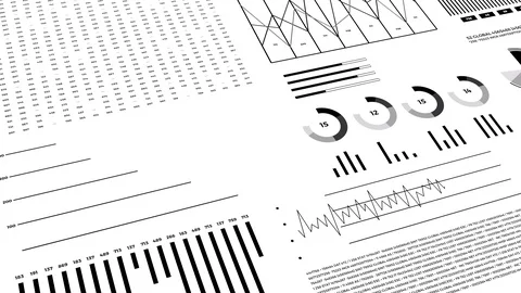 Statistics, financial market data, analysis and reports, numbers and graphs.  Vídeo Stock 127628988