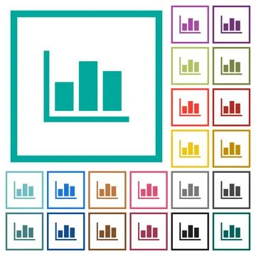 Statistics flat color icons with quadrant frames Stock Illustration