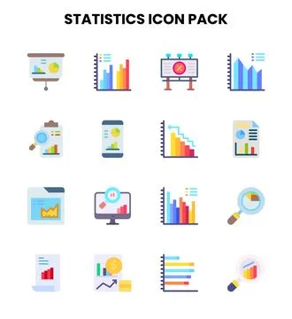 Statistics Flat Design Icons Pack Stock Illustration