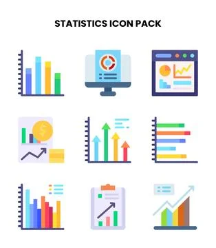 Statistics Flat Scalable Icons Pack Stock Illustration