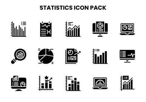 Statistics Glyph SVG Icons Pack Stock Illustration