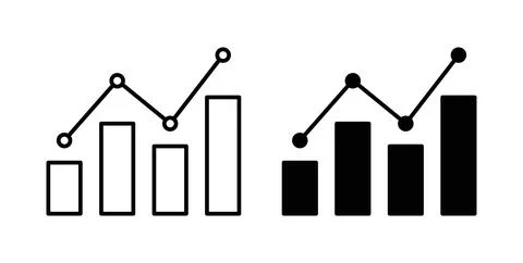 Statistics icon collection in black, Line icons, flat symbols Stock Illustration