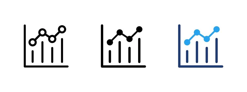 Statistics icon with line graph and bar chart. Symbol of data analysis, met.. Illustrazione stock