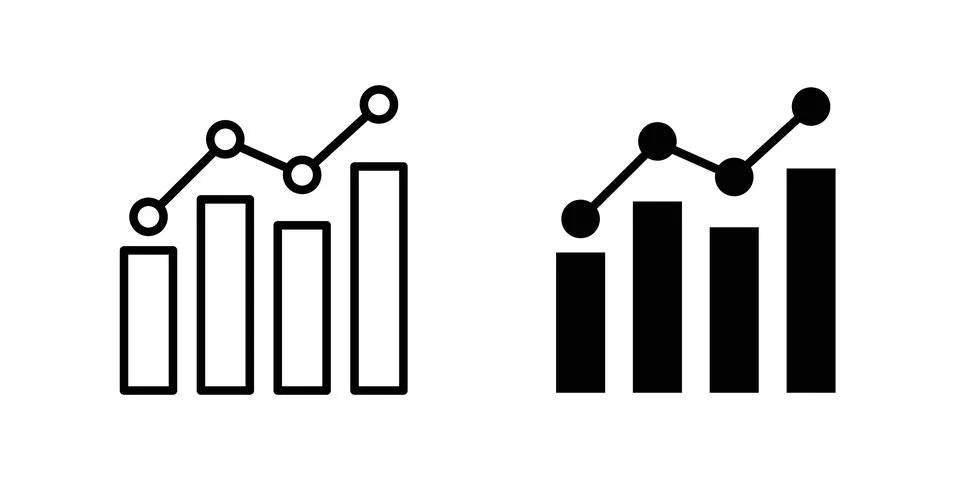 Statistics icon solid, line, and editable vector set. Stockillustratie