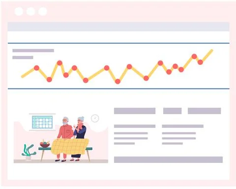 Statistics of illnesses. Data chart poster. Elderly couple on treatment in Stock Illustration