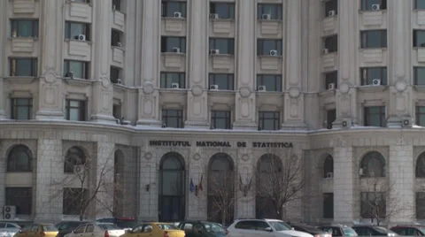 Statistics Institute Building In Bucharest Close Up Tilt-Shot Stock Footage 34975275