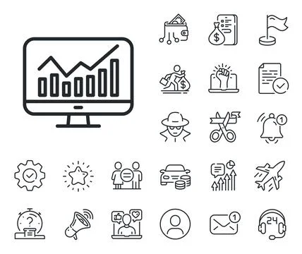 Statistics line icon. Data analysis sign. Salaryman, gender equality and alert 스톡 일러스트