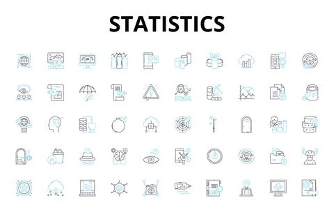 Statistics linear icons set. Probability, Sampling, Data, Correlation, Variance Illustrazione stock