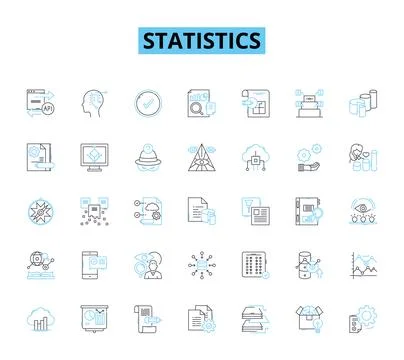 Statistics linear icons set. Probability, Sampling, Data, Correlation, Variance Stock Illustration