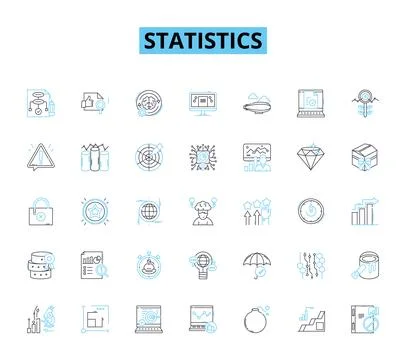 Statistics linear icons set. Probability, Sampling, Data, Correlation, Variance Stock Illustration