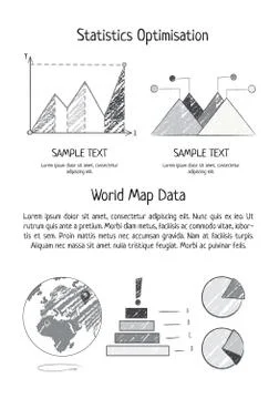 Statistics Optimization and World Map Data Poster Illustrazione stock