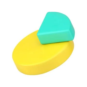Statistics pie chart 3d icon. Infographic yellow circle with green part Stock Illustration
