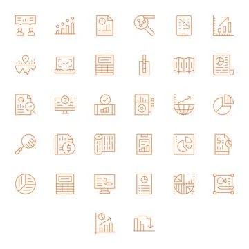 Statistics Premium Vector Bundle with 32 256x256 PIXEL Perfect Thin Line Icon Stock Illustration