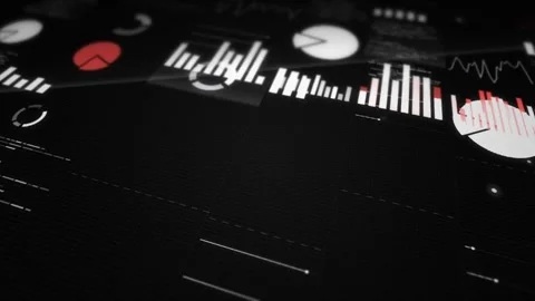 Statistics Report Sheet With White Pie Charts And Bar Graphs On A Raked Black Stock-Footage 343626198
