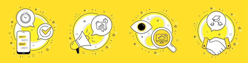 Statistics timer, Cloud storage and Time icons set. Throw hats sign. Growth Stock Illustration