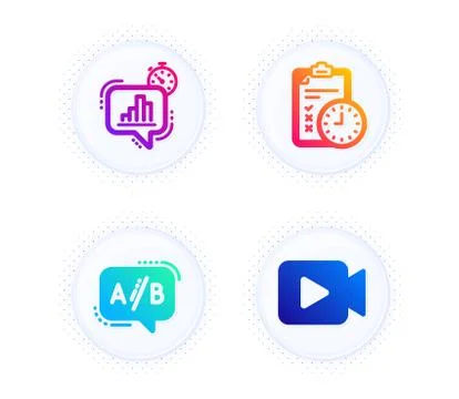 Statistics timer, Exam time and Ab testing icons set. Video camera sign. Growth Stock Illustration