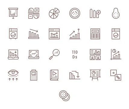 Statistics Visual Pack containing 25 Regular Line Detail Enhanced Vector Icon Stock Illustration