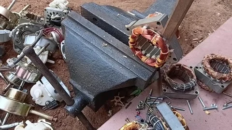 Stator Coil Cutting With Hammer and Chisel Copper Scrap Stock Footage 339305686