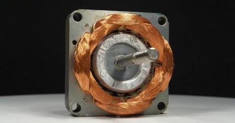 Stator with copper coil and rotor or armature of electric motor from the fan Stock Footage 342142523