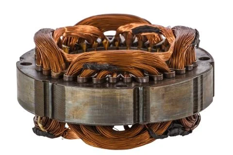 Stator of the electric motor, isolated on white background Stock Photos