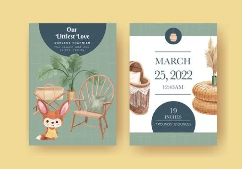 Stats card template with very peri boho nursery concept,watercolor style Illustrazione stock