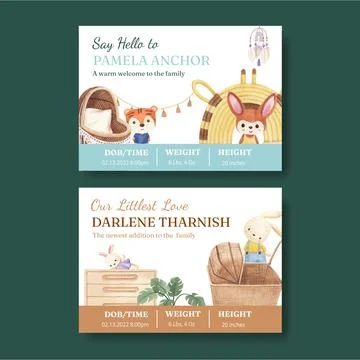 Stats card template with very peri boho nursery concept,watercolor style Illustrazione stock