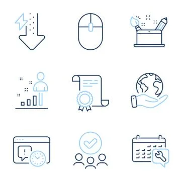Stats, Energy drops and Spanner icons set. Computer mouse, Project deadline and Stock Illustration