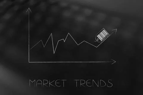 Stats graph with sales going up and brand label on top of the arrow Ilustração Stock